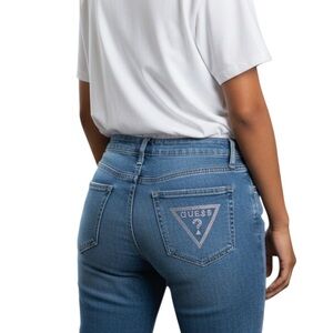 Guess Y2K Jeans, bedazzled back pocket, zipper front, 5 pocket styling, SZ 28